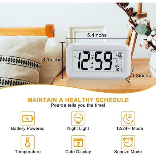 product_image_name-Generic-ساعة منبه رقمية من كيو نايس ون، تعمل بالبطارية مع التاريخ، درجة حرارة داخلية، ضوء ليلي ذكي، الكترونية سهلة التشغيل لغرف النوم والمنزل والاطفال ابيض، أكريلونيتريل بوتادين ستايرين ABS-3