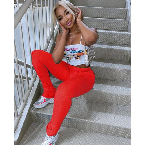 Fashion (Red)High Wasted Slit Stacked Leggings Grey Sweatpants Women Skinny  Pencil Pants Summer Casual Trousers C85-BZ21 WEF @ Best Price Online