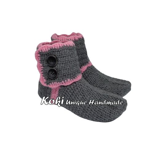 Buy Koki Unique Handmade Crochet Boots - Dark Grey And Pink in Egypt