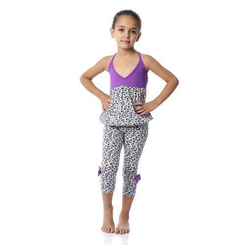 اشتري Kady Girls Leopard Spaghetti Sleeves Pajama Set - Purple في مصر