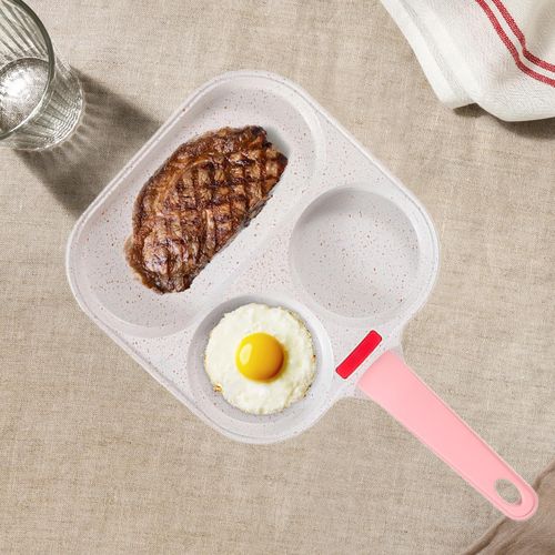 Generic Breakfast Frying Pan 3 Section Divided Skillet Egg Cooker Pink  Handle @ Best Price Online