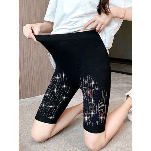 Generic New Sexy Leggings Women Shiny Rhinestone Design Black Skinny Gym  Tights Stretch Short Pants High Quality Workout Leggins @ Best Price Online