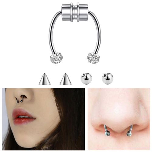 Stylish Press On Silver Nose Ring Stud Non Piercing Nose Pin Without  Piercing For Women - 1 Pc Silver Nose Ring at Rs 231.00 | Nose Ring | ID:  2851970834148