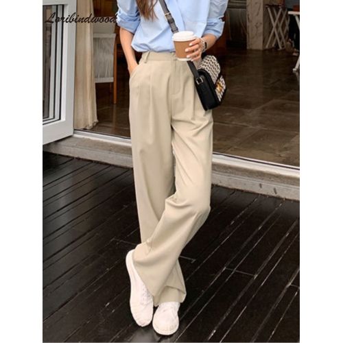 Fashion (Navy Blue)2023 New Retro Straight Wide Leg Brown Pants