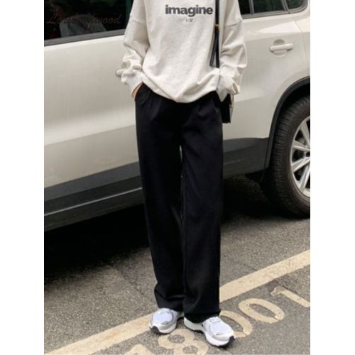 Fashion (APRICOT)2023 New Retro Straight Wide Leg Brown Pants Vintage Female  Korean High Waist Casual Long Navy Blue Pants White Beige Trousers DOU @  Best Price Online