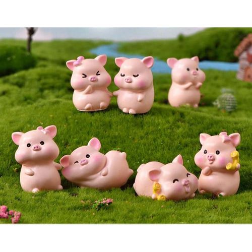 Set Of 8 Miniature Resin Pig Cake Toppers, Cupcake Toppers