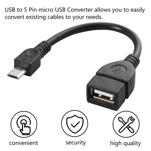 Generic USB A Female To Micro USB 5 Pin Male Adapter Host OTG Data Charger Cable