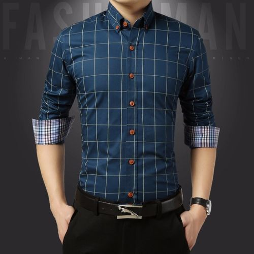 Buy Fashion Men's Big Size Long Sleeve Formal Shirt-Blue in Egypt