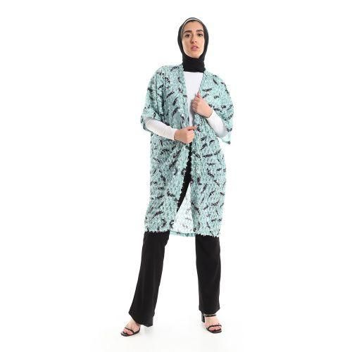 product_image_name-Kady-Eyelash Open Neckline Long Cardigan - Mint-1