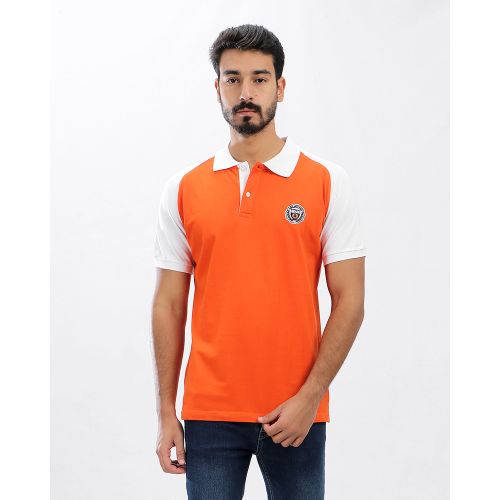 Buy Alpha Bi-Tone Buttoned Pique Polo Shirt - Dark Orange & White in Egypt