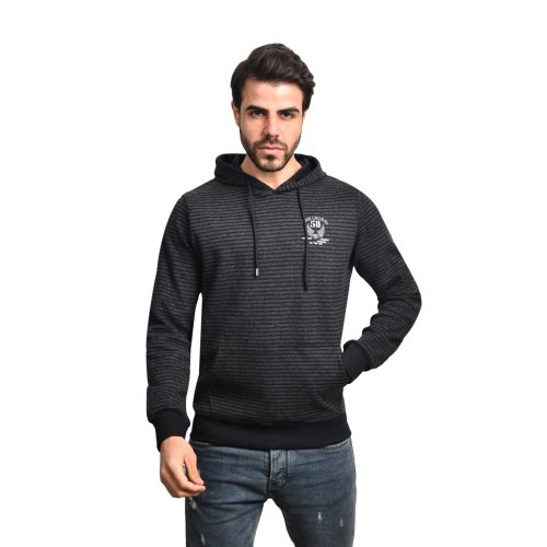 Town Team Casual Striped Hooded Sweat shirt - BLACK