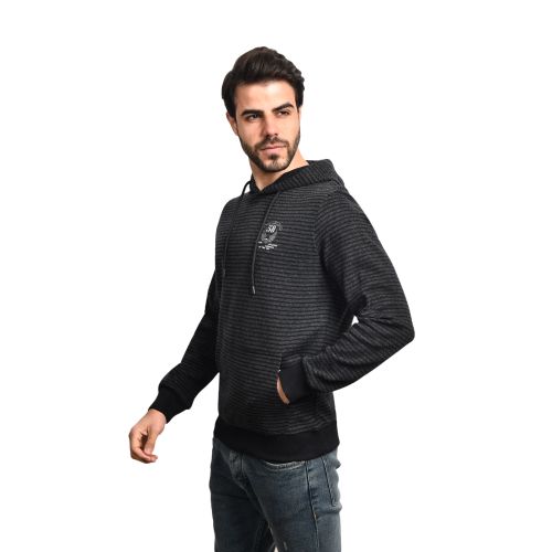 Town Team Casual Striped Hooded Sweat shirt - BLACK