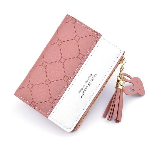 Generic Women Short Wallet Patchwork Small Zipper Purse Checked
