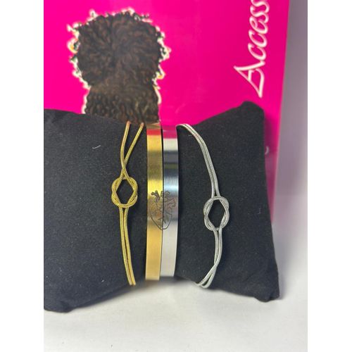 product_image_name-Generic-طقم أزواج متطابق (سواران مزينان بالقلب + 2 أساور) ذهب للنساء وفضة للرجال من الفولاذ المقاوم للصدأ الخالص 4 قطع-1