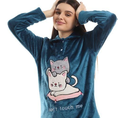 product_image_name-Shorto-بيجاما مخملية نسائية - قطة - فيروزي-4