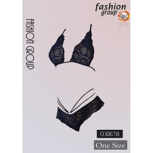 Buy Fashion Group Lace Bra And Panty - Black in Egypt