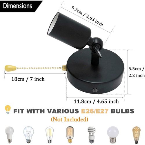 product_image_name-Generic-Adjustable Retro Wall Sconce Light with Pull Chain Switch Vintage Black Wall Lights Fixture with On Off Switch E26 Indoor Wall Lamps for Home Bedroom Kitchen Wall Mount ighting- NO Bulb-6