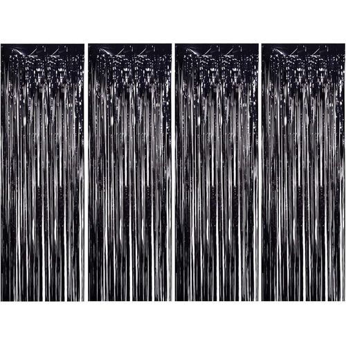product_image_name-Generic-Foil Curtains 1 x 2.5 m Metallic Fringe Curtains Shimmer Curtain for Birthday Wedding Party Halloween Christmas Decorations 4 Pack (Black)-1