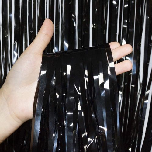 product_image_name-Generic-Foil Curtains 1 x 2.5 m Metallic Fringe Curtains Shimmer Curtain for Birthday Wedding Party Halloween Christmas Decorations 4 Pack (Black)-3