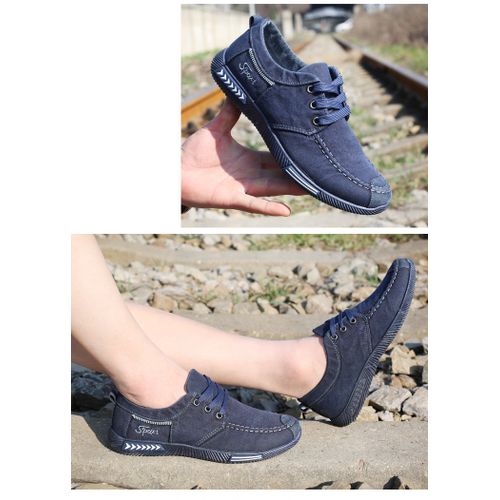 Fashion Canvas Men Shoes Denim Lace Up Men Casual Shoes Plimsolls Breathable Male Footwear Blue 9058
