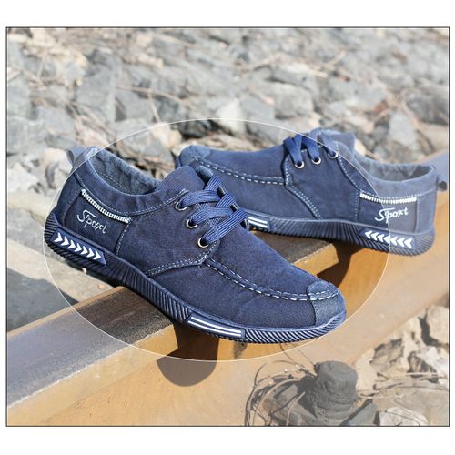 Fashion Canvas Men Shoes Denim Lace Up Men Casual Shoes Plimsolls Breathable Male Footwear Blue 0389