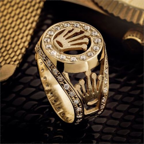 Fashion (White)18k Gold Plated Crown Ring For Men Retro Diamond