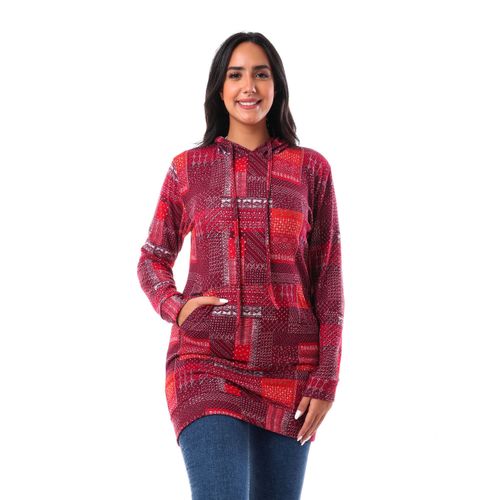 Buy Kady Patterned Slip On Hoodie - Multicolour Red in Egypt