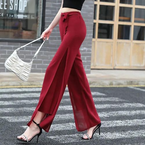 Fashion (Red Wine)Chiffon Wide-leg Pants Women Spring Summer 2022 New Drape  High-Waisted Split Trousers Loose Double-Layer Thin Pants Female DOU @ Best  Price Online