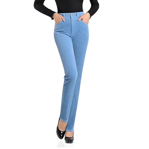 Fashion （sky Blue）Corduroy Straight Pants For Women Plus Size 27