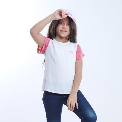 product_image_name-Bebo-Plain girls' t-shirt with lace sleeves_White-3