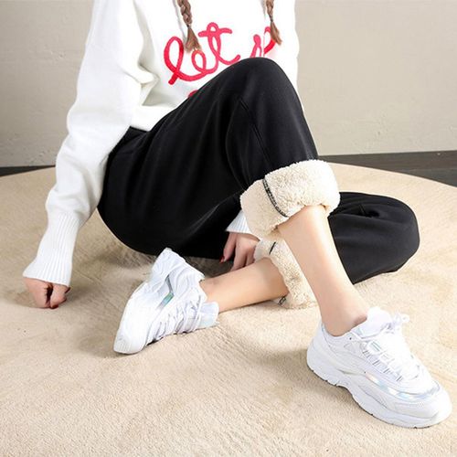 Generic Thermal Fleece Lined Sweatpants Thick Women Jogger Pants Girls Black  M