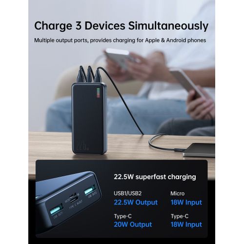 product_image_name-JOY ROOM-JR-QP195 joyroom Power Bank 20000mAh- Super Fast Charging 22.5W- Black +Free Mobile Holder-5