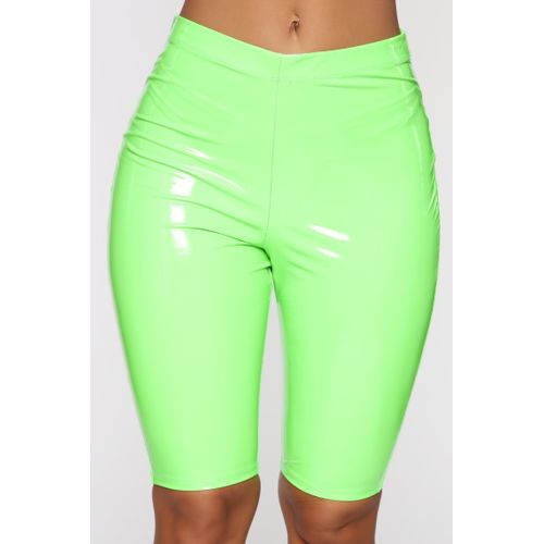 Fashion (green)Womens Shiny Capris PU Leather Capri Pants Joggers