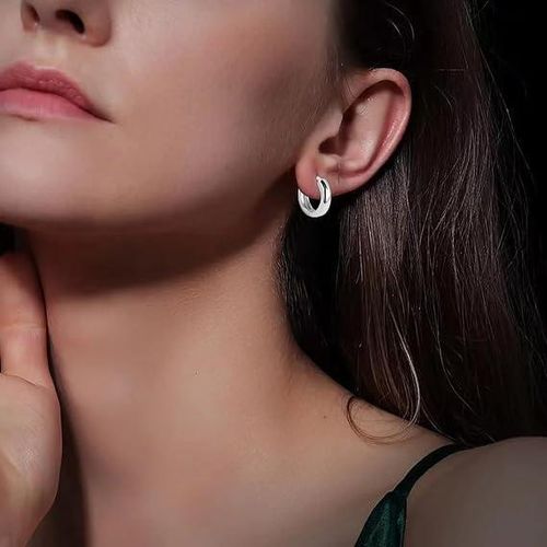 product_image_name-Fayrouz Jewelry-أقراط حلقية من مجوهرات فيروز للنساء، أقراط حلقية مطلية بالذهب عيار 18 قيراط، خفيفة الوزن ومضادة للحساسية للفتيات (فضية)-4