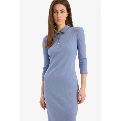 product_image_name-Defacto-Woman Polo Neck Bodycon Dress Short Sleeve Knitted Dress - Lt.Blue-4