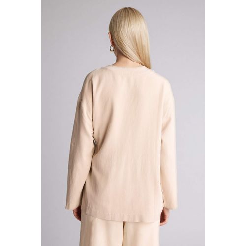 product_image_name-Defacto-تونيك كم طويل من مزيج الكتان قصة عادية-7