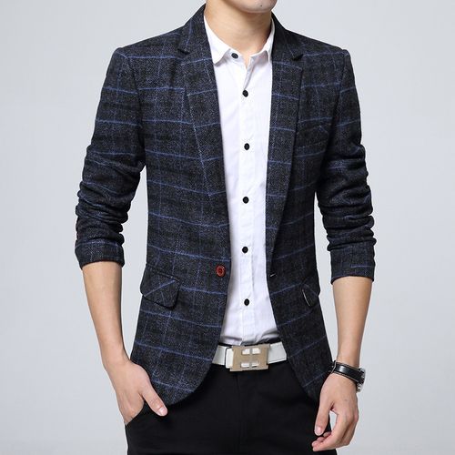 Fashion Navy Blue Men s Autumn Business Woolen Slim Fit Suit