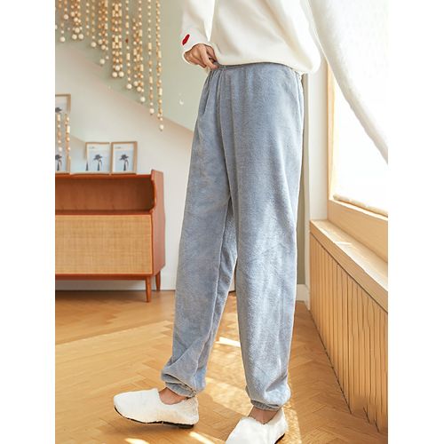 Fashion (Blue)CHRLEISURE Fleece Warm Pants Women Winter Thick Comfortable  Solid Autumn Trousers Solid Color Casual Loose Home Pajama Pants DOU @ Best  Price Online