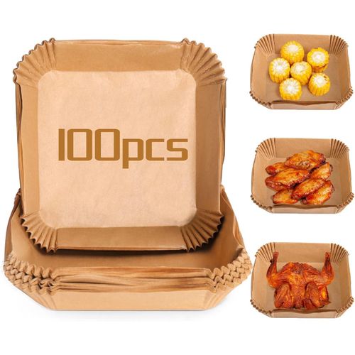 product_image_name-Generic-100 Pcs Air Fryer Liners - Waterproof Reusable Square Parchment Paper for Baking, Fried Food, Microwave, 7.8inch-20cm-1