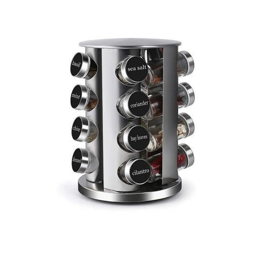 product_image_name-Generic-Stainless Steel Rotating Spice Rack – 16 Glass Jars with Labeled Metal Lids – 360° Rotating Design for Easy Access and Modern Kitchen Organization-1