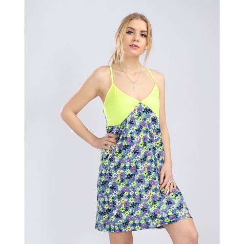 Kady سليب شيرت كاش مايوه بحر قصيرة حمالات بنقشة زهور - أزرق وبرتقالي