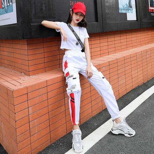 Fashion (Black White)Women's Joggers Casual Sports Summer Girls Hip-hop  Streetwear Pants Fashion Cargo Pants Female Dance Sweatpants Trousers Black  WEF @ Best Price Online