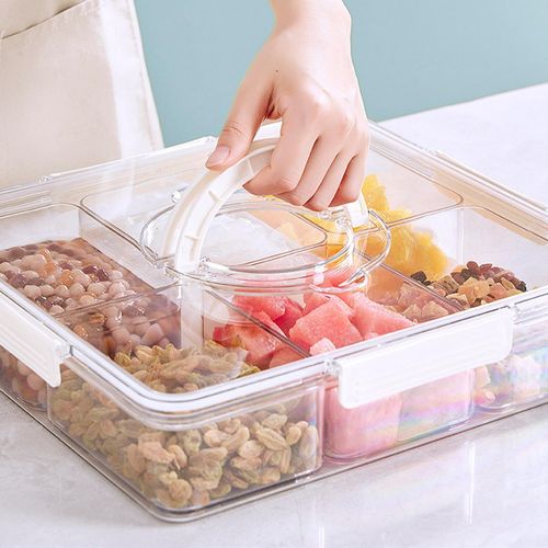 Divided Serving Platter Snack Container Leakproof Reusable with Handle Lid  Appetizer Serving Tray Divided Seasoning Box for Fruits Cookies 