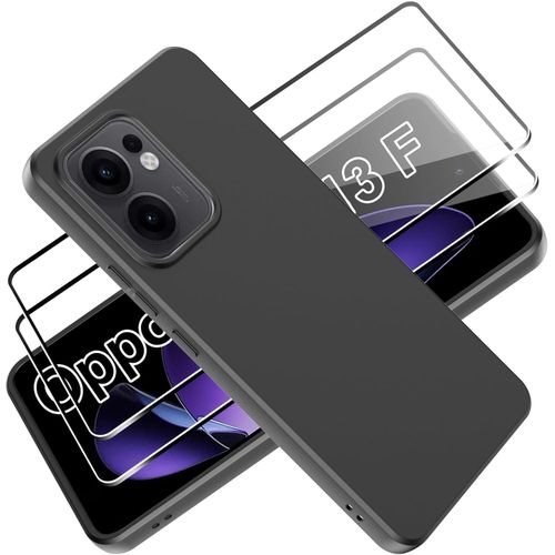 product_image_name-Generic-Case for Oppo Reno13 F with Tempered Glass Screen Protector Film Matte Soft Flexible Premium TPU Shockproof Non-Slip Case Black-1