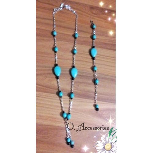 Buy O Accessories Necklace Natural Turquoise Stones Blue & Bracelet in Egypt