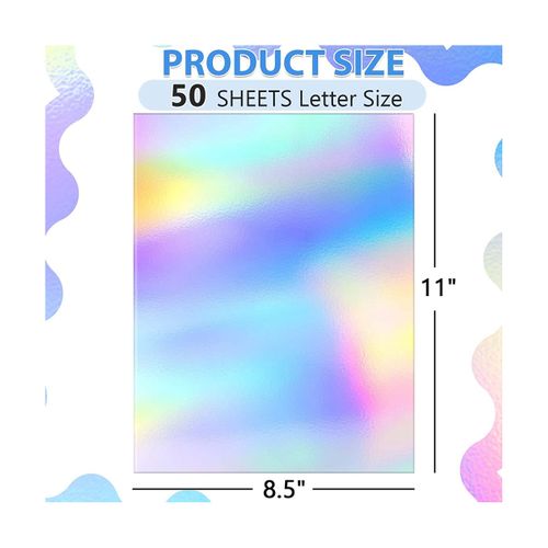 Metallic Holographic Card Shiny Mirror Paper Sheets, Reflective Post Board  Size 8.5 X 11 Inch 50 Pack 