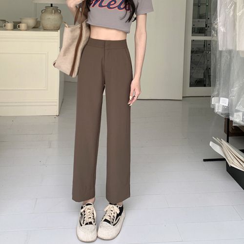 Fashion (coffee)Straight Casual Pants Women High Waist Loose