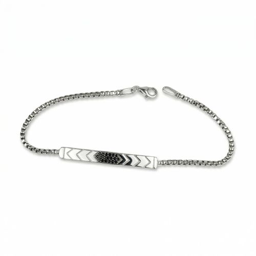 925 Sterling Silver Italian Box Chain Bracelet with Black