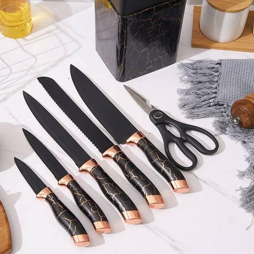 product_image_name-Generic-مجموعة سكاكين، طقم سكاكين مطبخ من 7 قطع مصنوع من الفولاذ المقاوم للصدأ مع مبراة سكاكين مدمجة، سكاكين حادة غير لاصقة مثالية للتقطيع-3