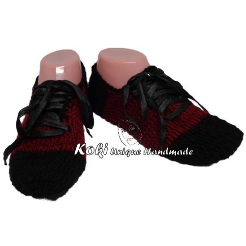 Buy Koki Unique Handmade Crochet Socks - Dark Red And Black in Egypt